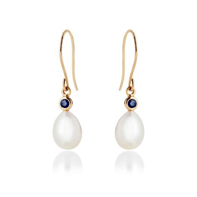 Ørepynt 14K gull safir og perle SFB