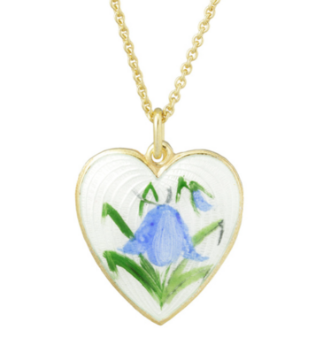 Flowerpainted Heart Pendant Big Blåklokke