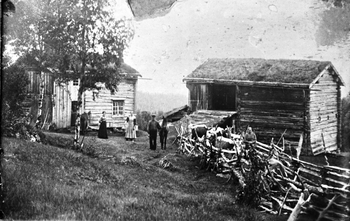 REF-0071 Røåsen, Berkåk
F.v.:Dortea Flå (s. gift Gunnes), Eline Flå ( s. gift Langklopp) , Nils Nersæter og søstra Ane Nersæter (kfr. REF-0263)