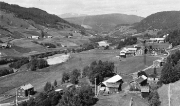 REF-0301  Herrem Voll Rennebu ca 1955 - Herrensgrenda med Krovollen i forgrunnen. Bak t.v. ligg Risjåren.
