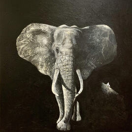 Into  the Ligth  80x80 cm 
Solgt! 

En vakker elefant og et lite menneske...
Akryl med struktur på lerret.
