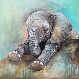 Landa her jeg!  Baby-elefant 40x40cm 
4000,-