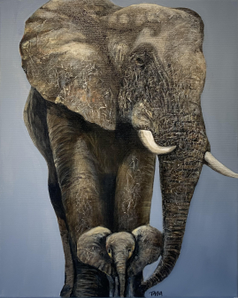 Elefant m barn 40x50cm 5000.-