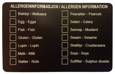 Allergenkort 86 x 54mm, for avkryssing, Sort