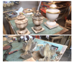 Restaurering av 3 gamle urner med forgylling