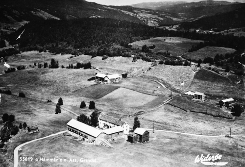 REF-0034  Garden Håmmår'n på Ås med Langbakkan (bak t.v.) og Luåkeren (bak t.h.)  - ca 1950