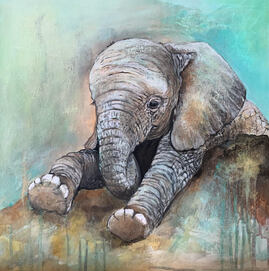 Landa her jeg!  Baby-elefant 40x40cm 
4000,-