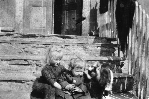 REF-0307 Reberg Voll/Mærk Rennebu ca 1922  0lga Krovold og Nils Brandt (sønnen tiI presten) sit på trappa på Prestgarden i Reberg.