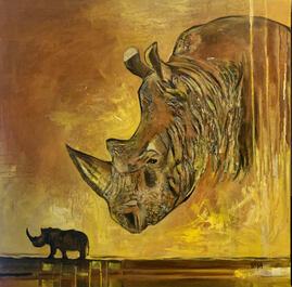 Nesehorn i gult 
60x60 cm 
6500,-