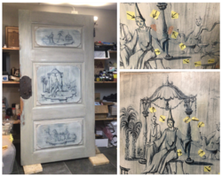 1780-talls dør, dekorert med kineserier, restaurert.