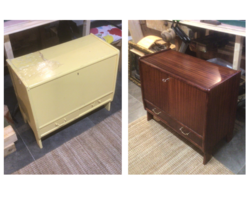 Restaurering av 1950-talls mahogni grammofon-kommode. 