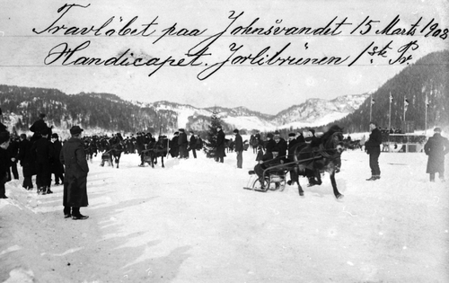 REF-0046 Jonsvatnet.
Travløp 15. mars 1908. Handicapløp: 1.premie Jorlibrunen.