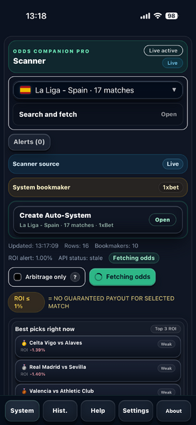 Scan football odds and find value