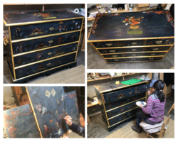 Restaurering av dekorert dragkiste fra slutten av 1700-tallet.