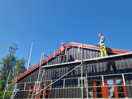 Hele huset, vegger og vinduer, bod og barnevognskur ble malt