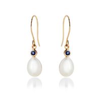 Ørepynt 14K gull safir og perle SFB